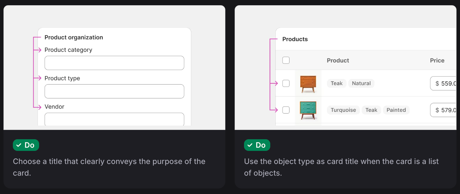 Shopify Polaris' guidance on card layout.